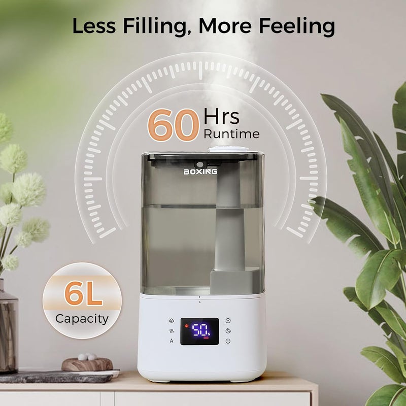 Boxing 6L Warm & Cool Mist Humidifiers for Bedroom, Air Humidfier for Large Room with Remote Control, Auto Mode Perfect for Baby & Plants, Top Fill, Sleep Mode, Timer, Essential Oil Tray, 60H - Image 4